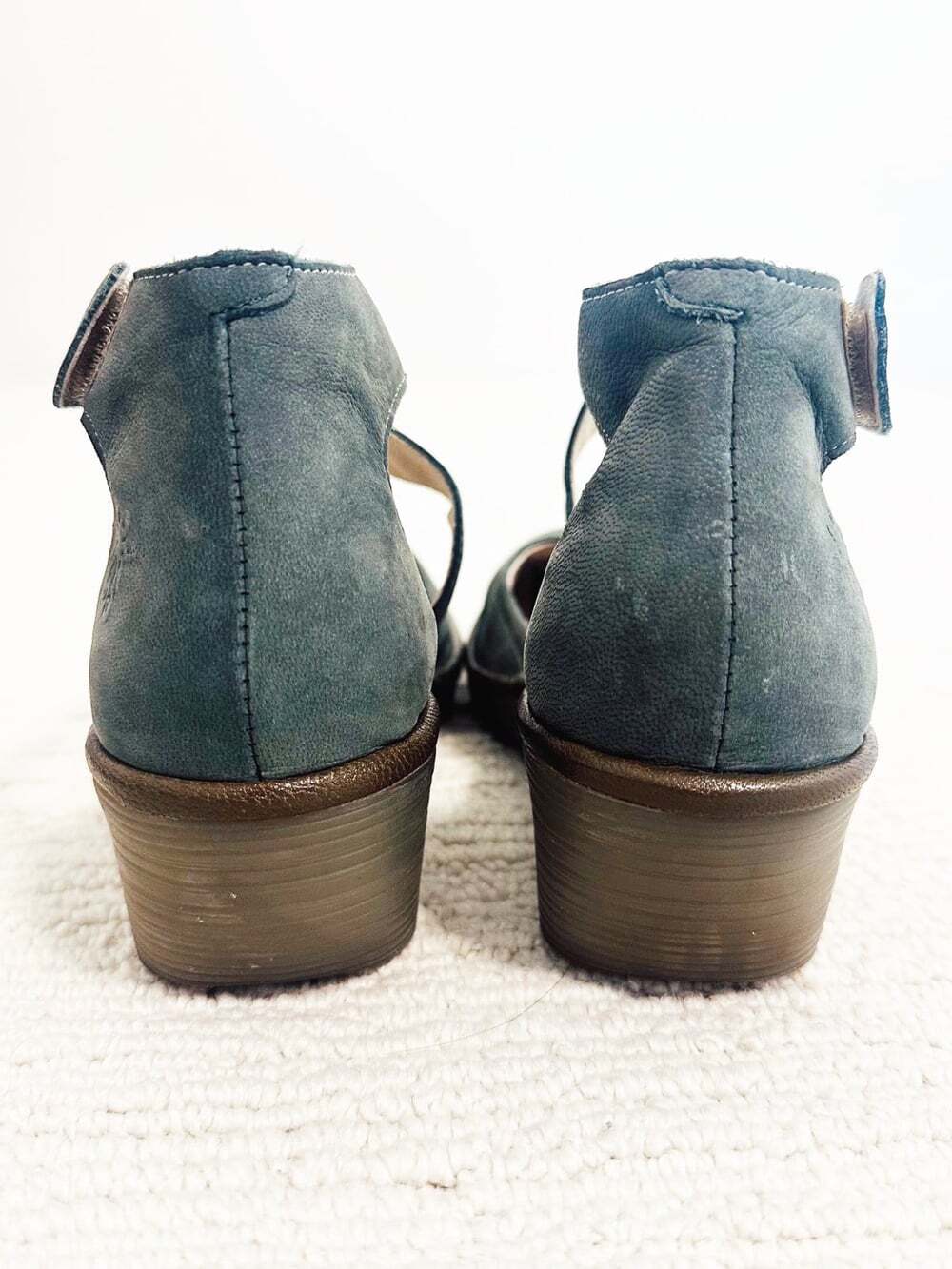 FLY LONDON Piat Size 38 Teal Wedge Shoe Nubuck Lagenlook Bohemian Comfort Edgy - Picture 4 of 9